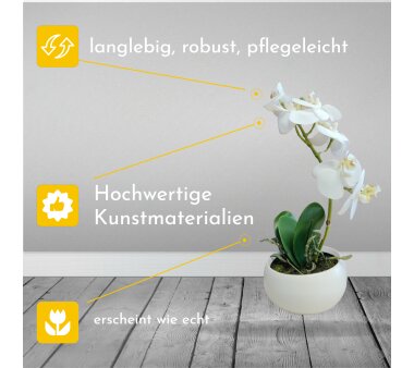 Kunstpflanze Phalenopsis (Orchidee), Farbe weiß, mit Keramik-Schale, Höhe 23 cm