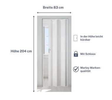 Falttür MARLEY Rapido, 036700, Volllamelle, Schloss, B 83 x H 204 cm, esche-weiss