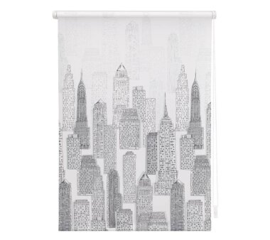 Lichtblick Rollo Klemmfix, ohne Bohren, blickdicht, Big City - Weiß-Grau 60 cm x 180 cm (B x L)