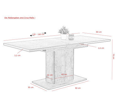 Esszimmertisch Ariana I T, Säulentisch, ausziehbar 120-160 cm, artisan-eiche / schwarz