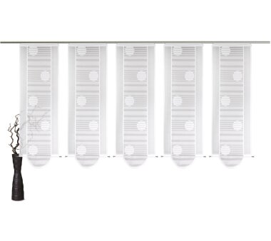 5er Set VHG Schiebegardinen GLORIA,  mit Kreis-Motiven und Abschlussbogen, transparent,  Farbe weiß