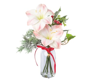Kunstpflanze Amaryllisgesteck, Farbe rose, inkl. Glas,...