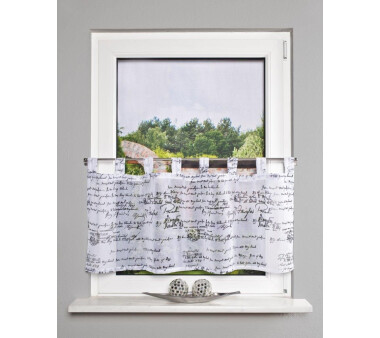 Cafehaus-Gardine BEVERLY, mit Schlaufen, Schriftmotiv, transparent, schwarz-weiß, HxB 48x135 cm