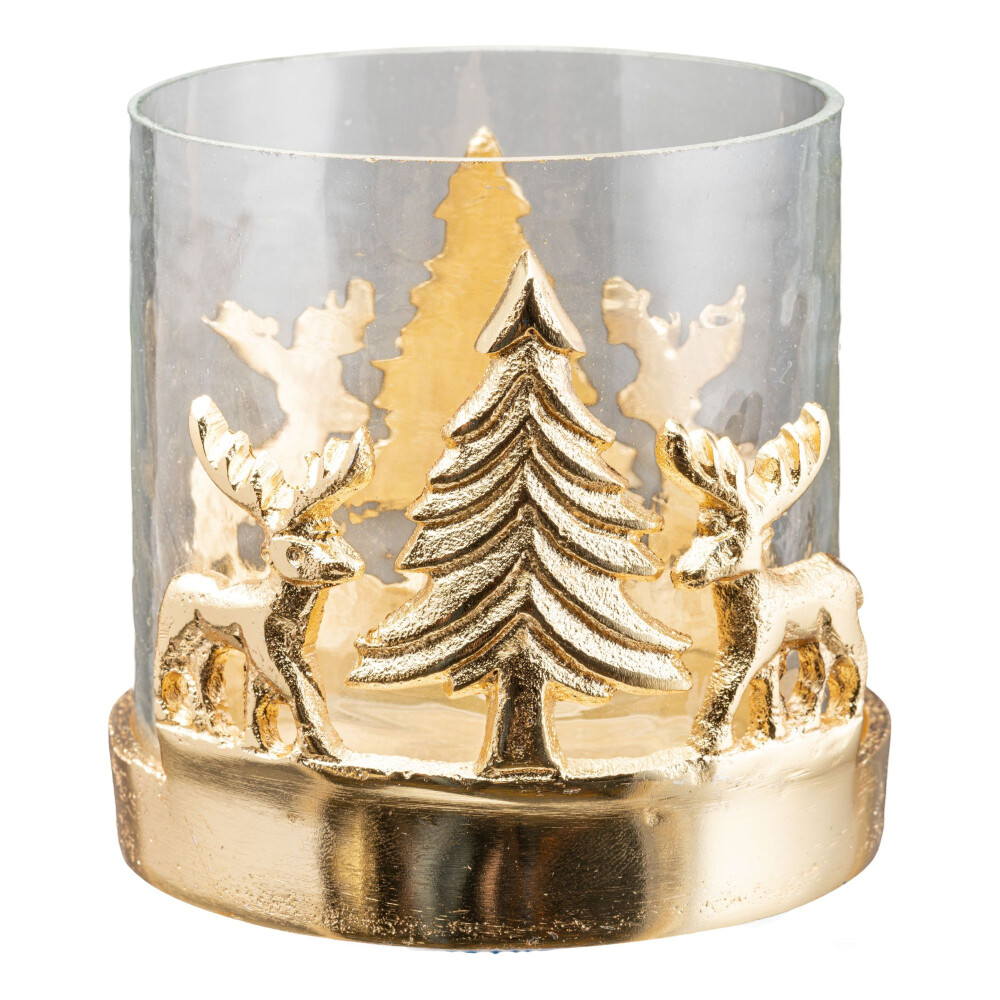 Glas-Windlicht mit Alu-Weihnachtslandschaft, 2er Set, Farbe gold, 10x10x10  cm online kaufen
