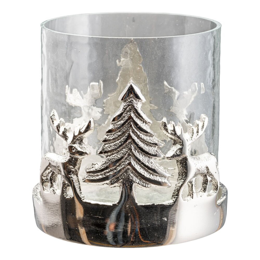 Glas-Windlicht mit Alu-Weihnachtslandschaft, 2er Set, Farbe silber,  10x10x10 cm online kaufen