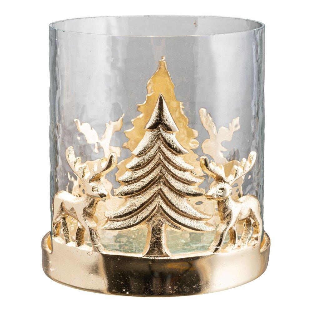 mit Alu-Weihnachtslandschaft, gold, 13x13x15 Farbe kaufen cm Glas-Windlicht online