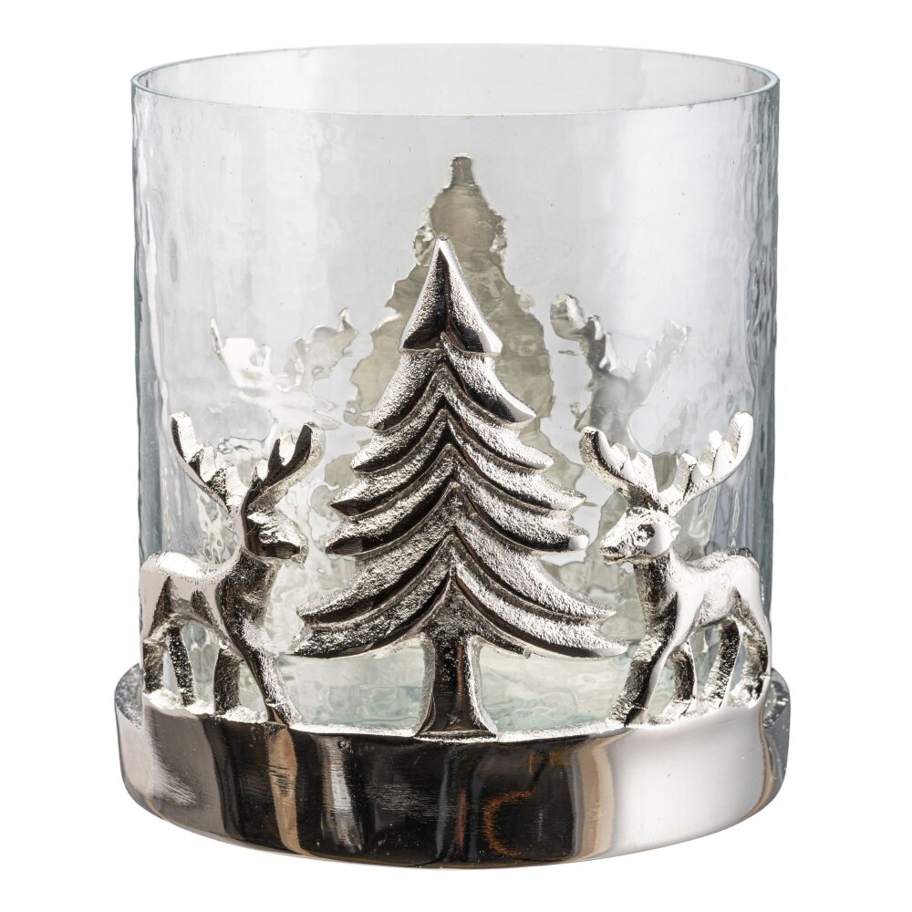 13x13x15 Alu-Weihnachtslandschaft, kaufen Glas-Windlicht cm online Farbe silber, mit