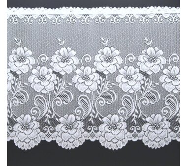 Jacquard-Bistro-Gardine TESSY, mit Stangendurchzug, Blumenmotiv, halbtransparent, Farbe weiß